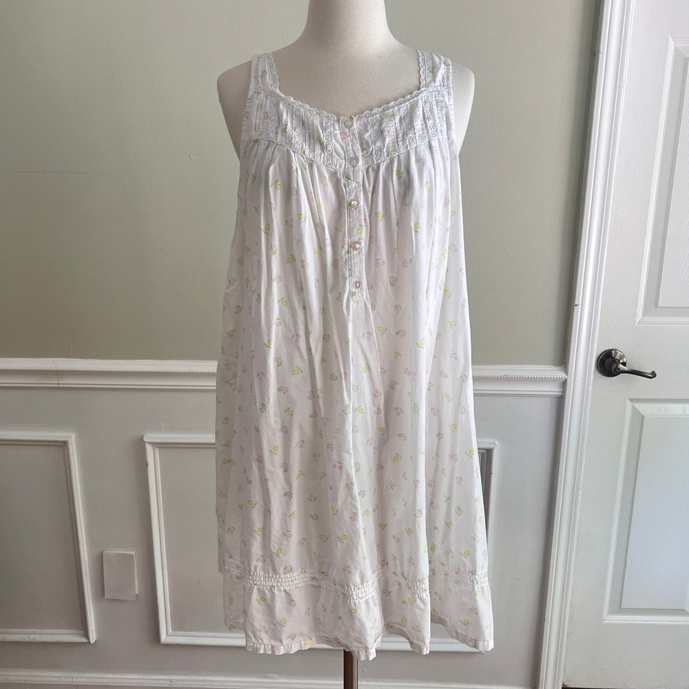 Eileen West Nightgown Womens XL Cotton Floral Lace Sleeveless White Sleep Dress - Picture 5 of 11